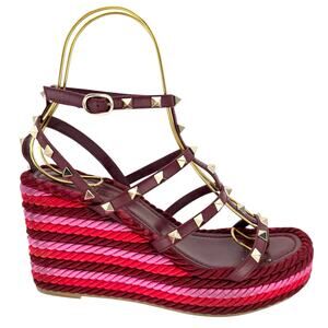 VALENTINO GARAVANI Torchon Rockstud Wedge Sandal EU 39 US 9 Red Pink Platform